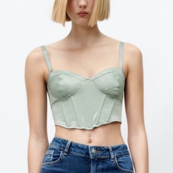 Zara Satin Cropped Corset Braw Top - Picture 1 of 12